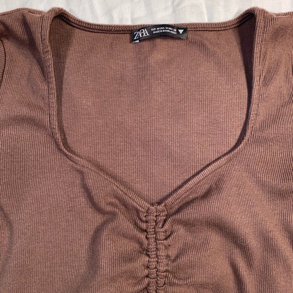 Women’s Zara brown Cinched tie crop top - Picture 5 of 5